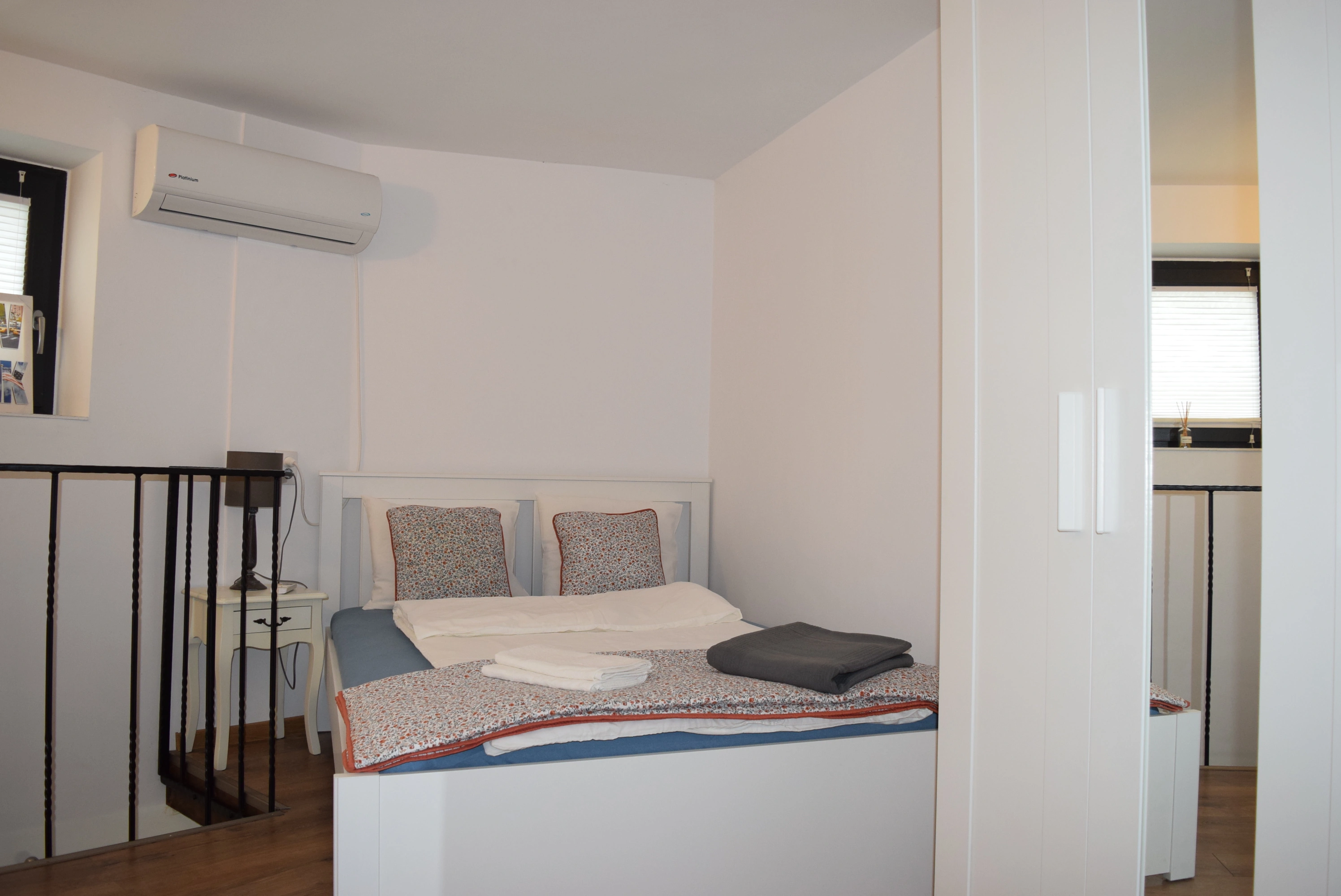 Bed with warm lighting